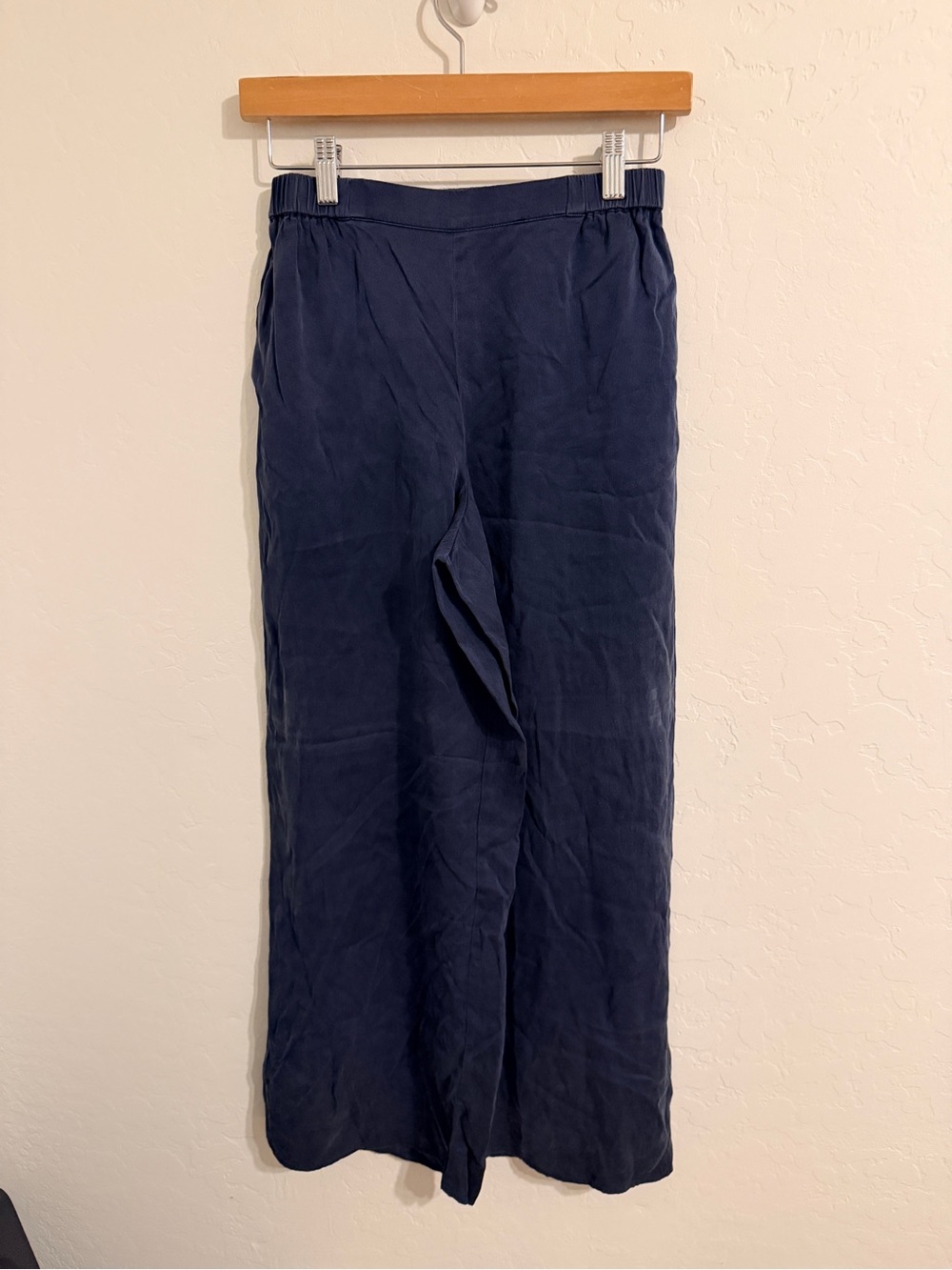 Quince Silk Wide-Leg Lounge Pants Navy Blue Black XS